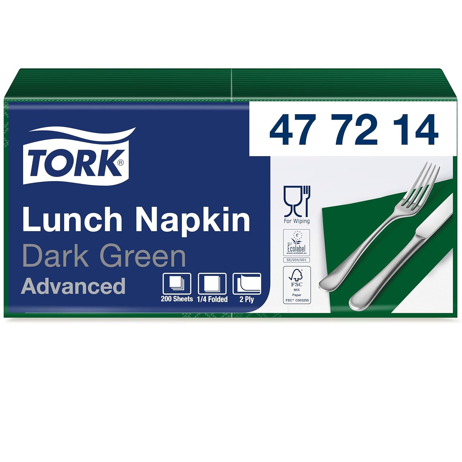 Tork 477840 Lime frokostservietter / 2-lags servietter til små måltider eller snacks / Avanceret kvalitet / 10 X 200 (2000) Papirservietter / 32,6 X 33 cm (L X B) / 1/4 fold