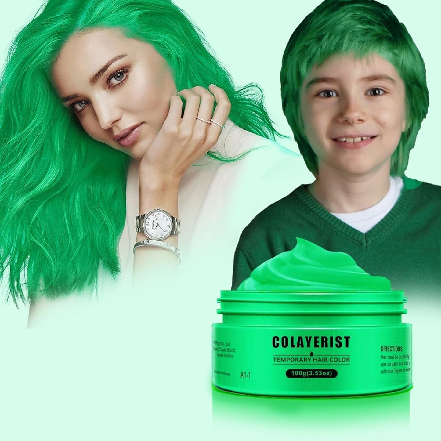 COLAYERIST Vaskbar Midlertidig sort hårfarve Hårfarvevoks til mænd og kvinder Hårmascara til fest eller cosplay rod-fri hårfarveprodukter Hårfarve Naty Shop Green