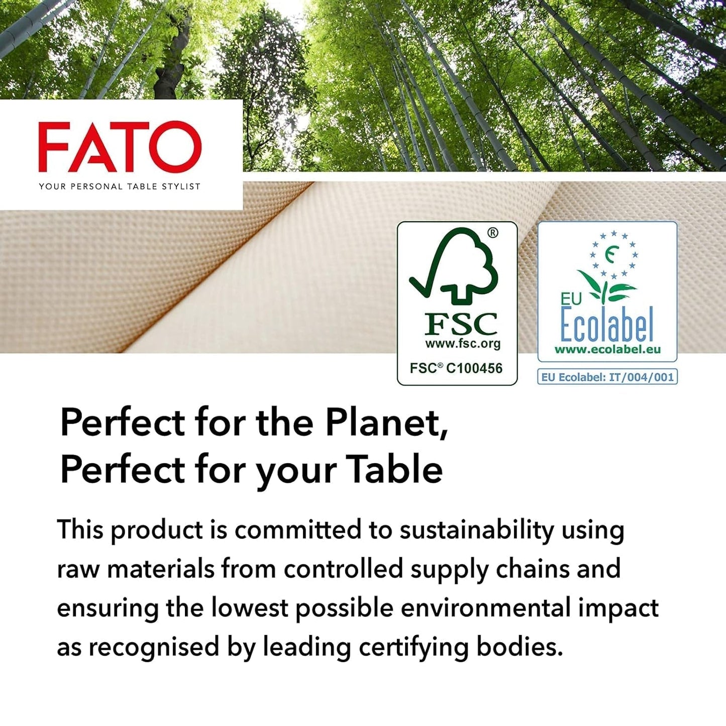 Fato - Naturlige 4-foldede engangspapirservietter, miljøvenlige, 40 stk., størrelse 38X38, 2-lags, 100 % genbrugspapir