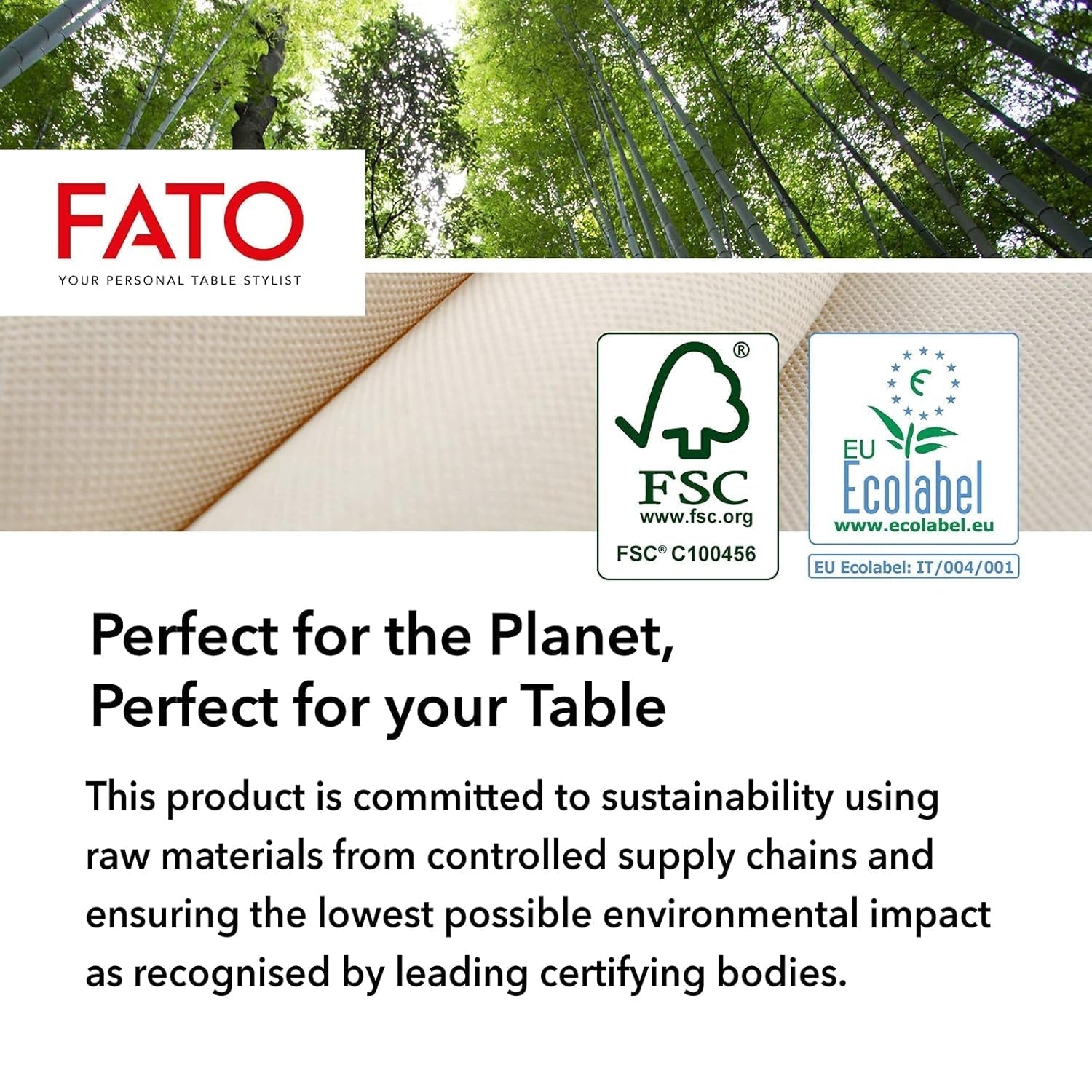 Fato - Naturlige 4-foldede engangspapirservietter, miljøvenlige, 40 stk., størrelse 38X38, 2-lags, 100 % genbrugspapir