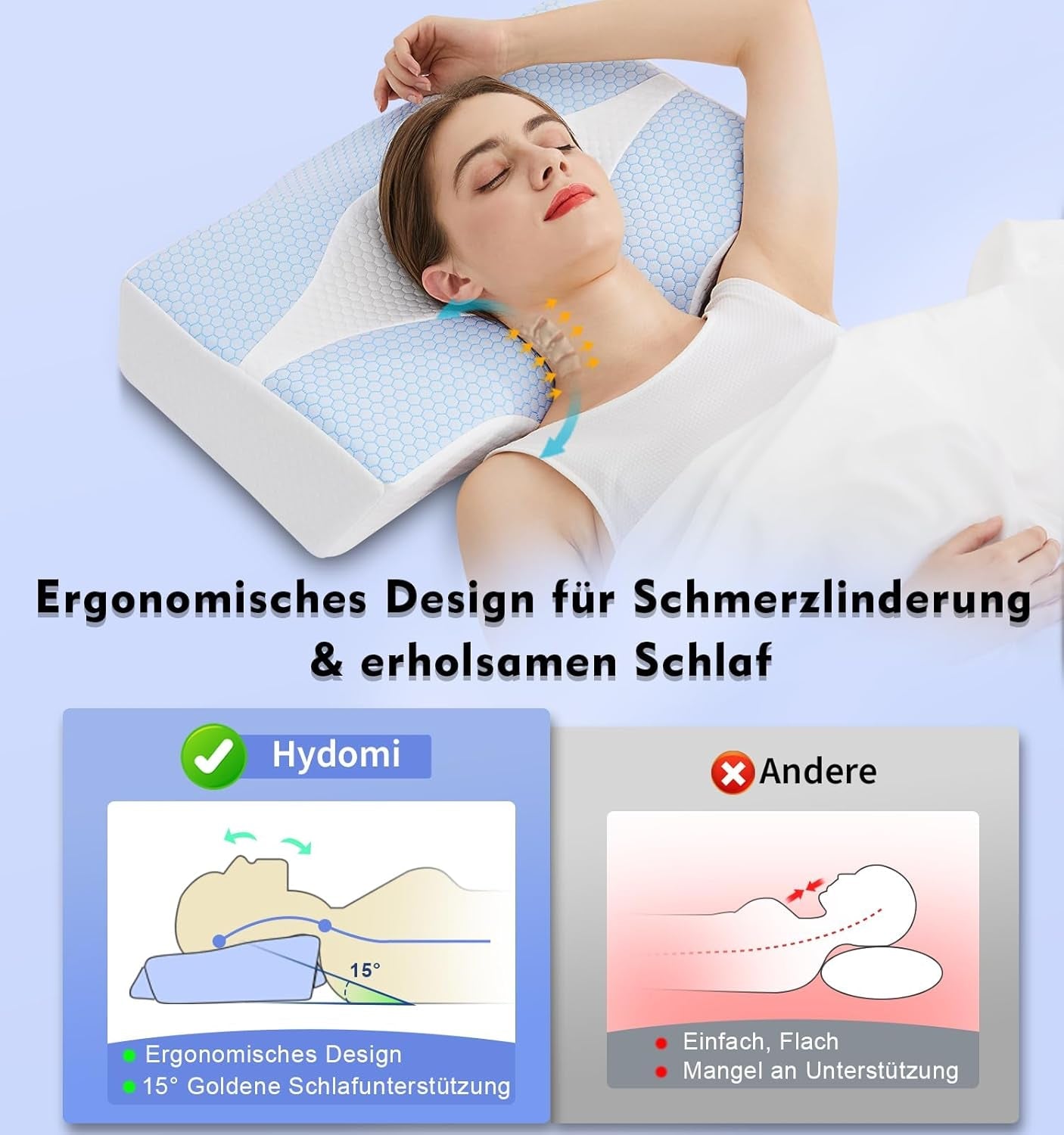 Memory Foam Nakkepude Ergonomisk ortopædisk pude til nakke- og skuldersmerter - Kølende sovepude til side-, ryg- og mavesove med nakkestøtte Cervikal ortopædiske puder Naty Shop