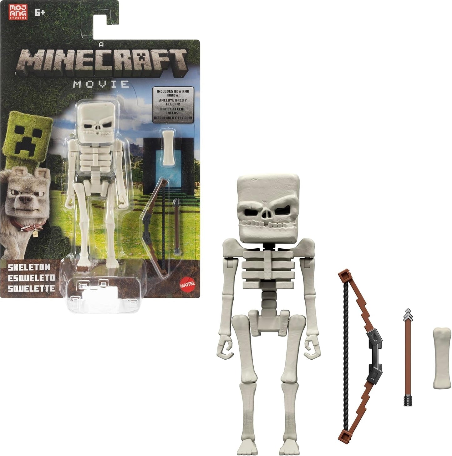 Mattel Minecraft historiesæt med 4 actionfigurer og 3 tilbehørsmøder i oververdenen sæt Minecraft film inspireret samleobjekt legetøj JFR70 actionfigurer Naty Shop Skeleton