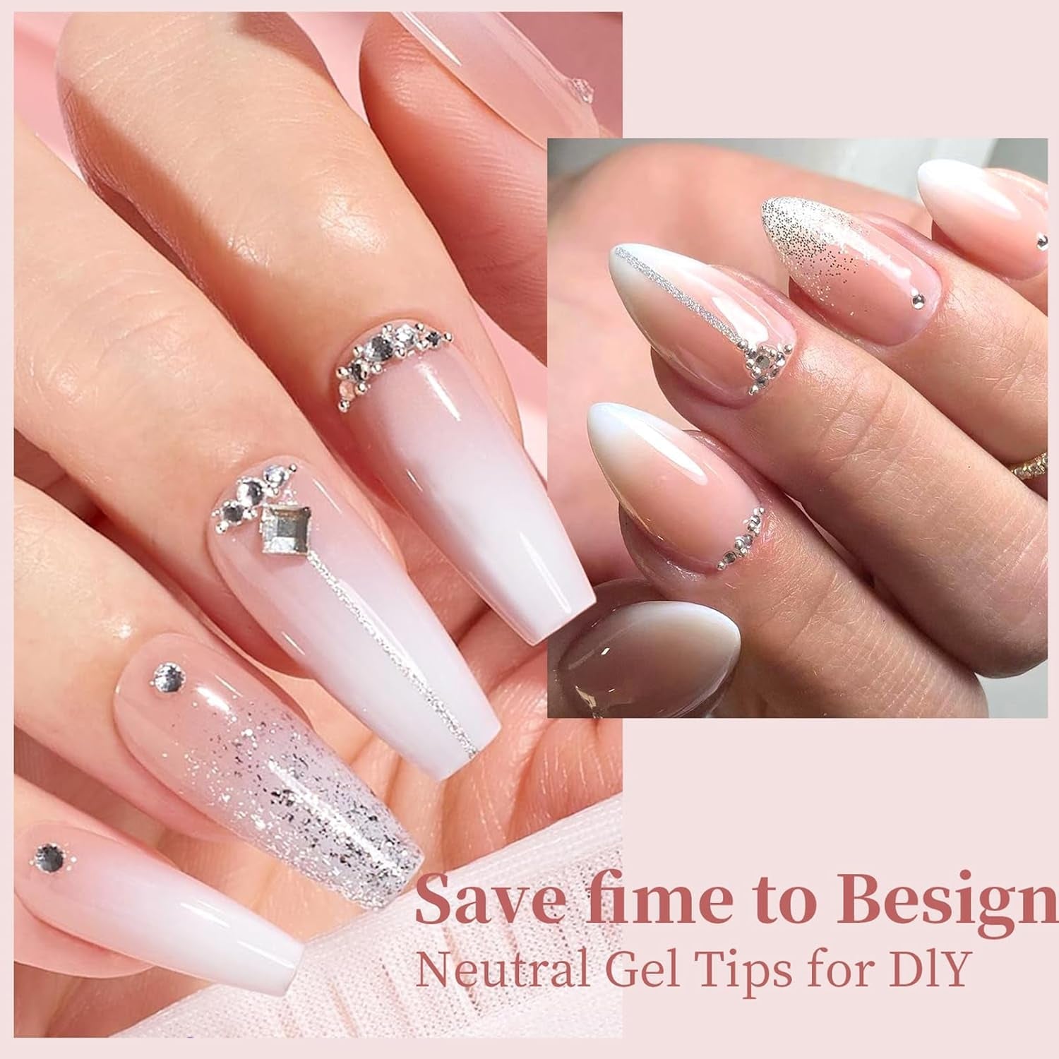 150 stk. Gradient falske neglesæt - 5 farver Ombre Design selvklæbende kunstige negle - Fuldt dække for kvinder og piger - Blanke falske negle til gør-det-selv-manicure (firkantet)