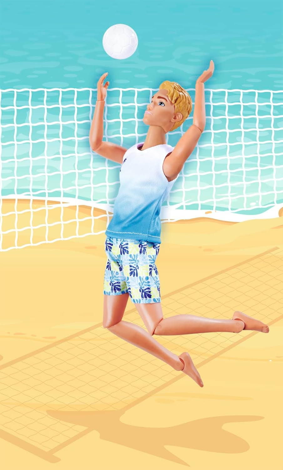 Simba Steffi Love Beach Kevin Doll, Kevin i badedragt med T-shirt og volleyball, fuldt leddelt, 30 cm, 3+
