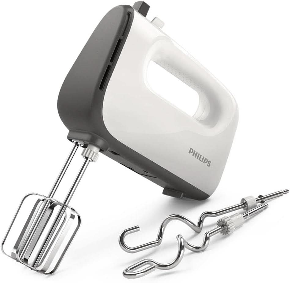 Philips Håndmixer, 450 W, 5 Geschwindigkeiten plus Turbo, Weiß/Grau (HR3741/00) Køkken Naty Shop Håndmixer