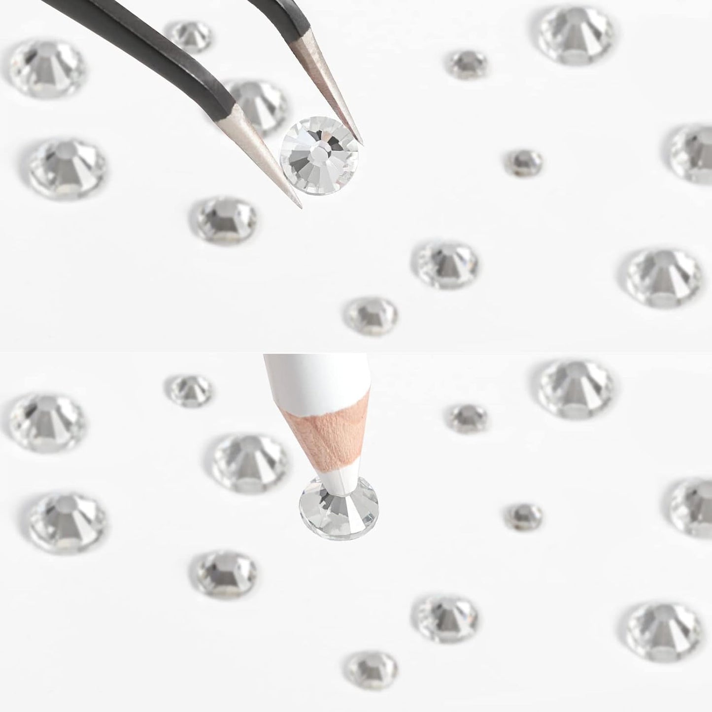 Beadsland 2500 stk Glas Nailart Strasssteine ​​​​Kristall Flatback Edelsteine ​​​​Runde, ​​Für Handwerk Gemischt 8 Größen SS4 ~ SS30 Mit Picking Pinzette Und Stift (Kristall Weiss)