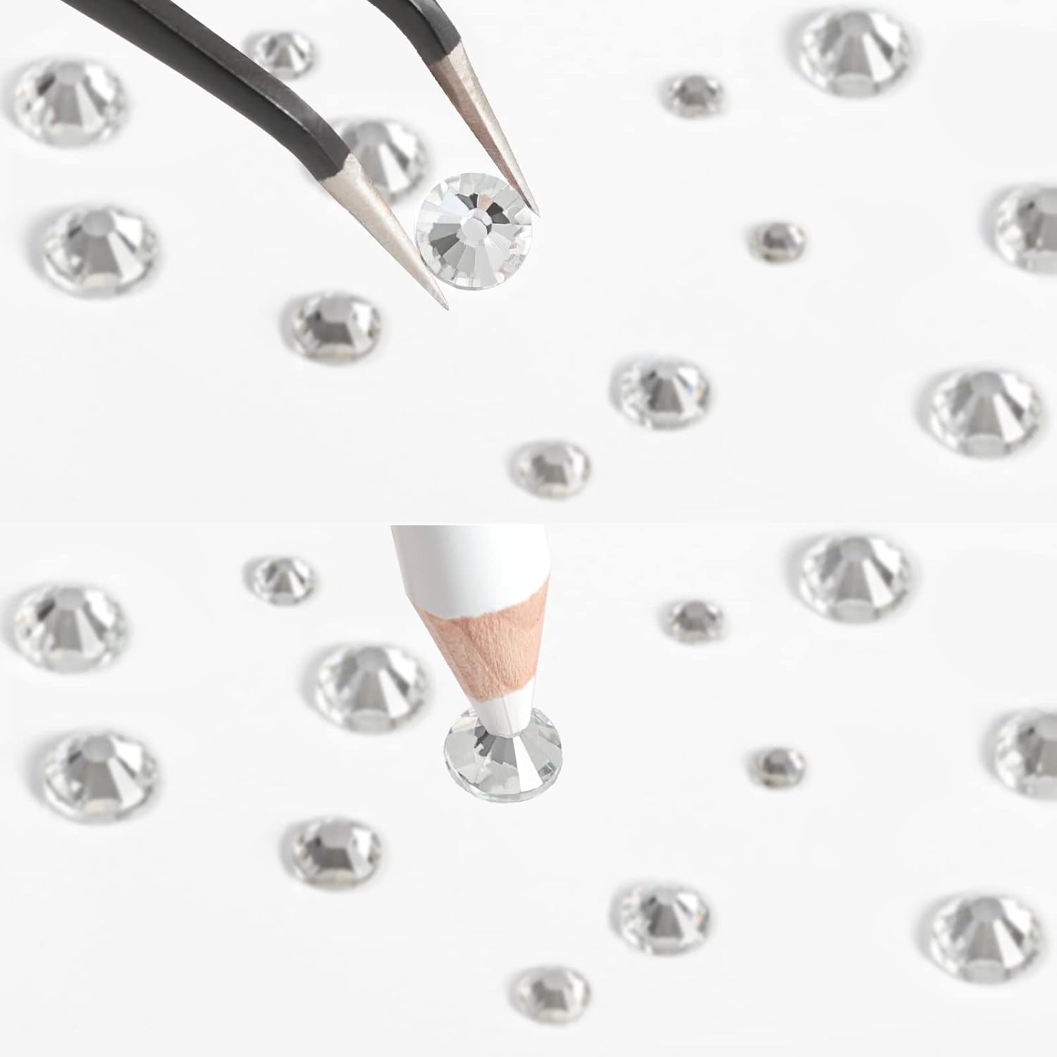Beadsland 2500 stk Glas Nailart Strasssteine ​​​​Kristall Flatback Edelsteine ​​​​Runde, ​​Für Handwerk Gemischt 8 Größen SS4 ~ SS30 Mit Picking Pinzette Und Stift (Kristall Weiss)