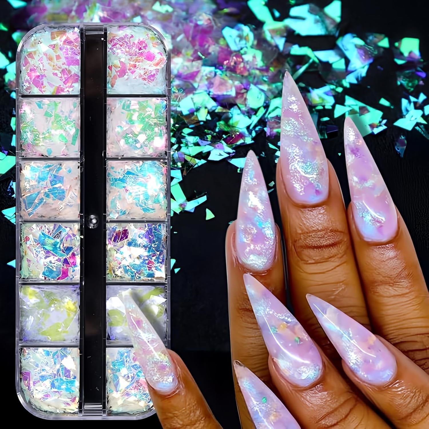 JMEOWIO Nail Glitter 12 Grids Havfrue Negle Art Decoration Accessories Negle Design