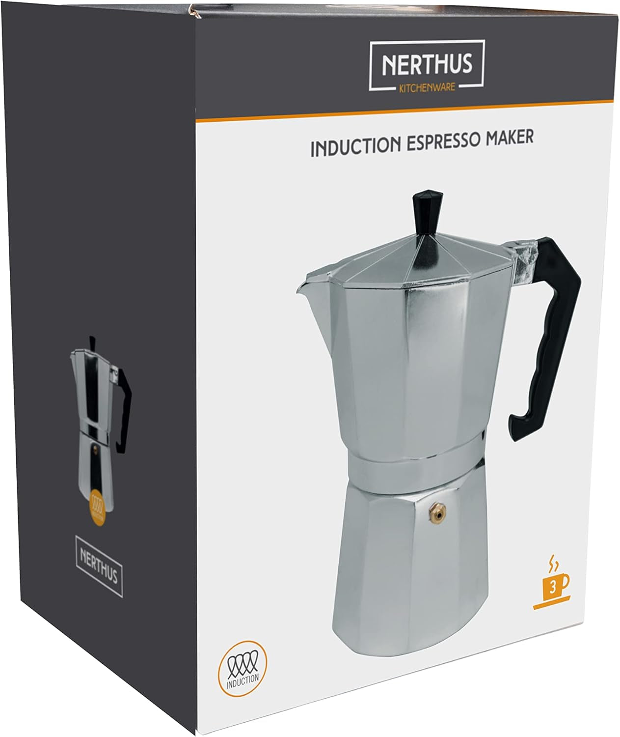 NERTHUS FIH 833 Induktion espressomaskine til 3 kopper, klassisk italiensk espressomaskine