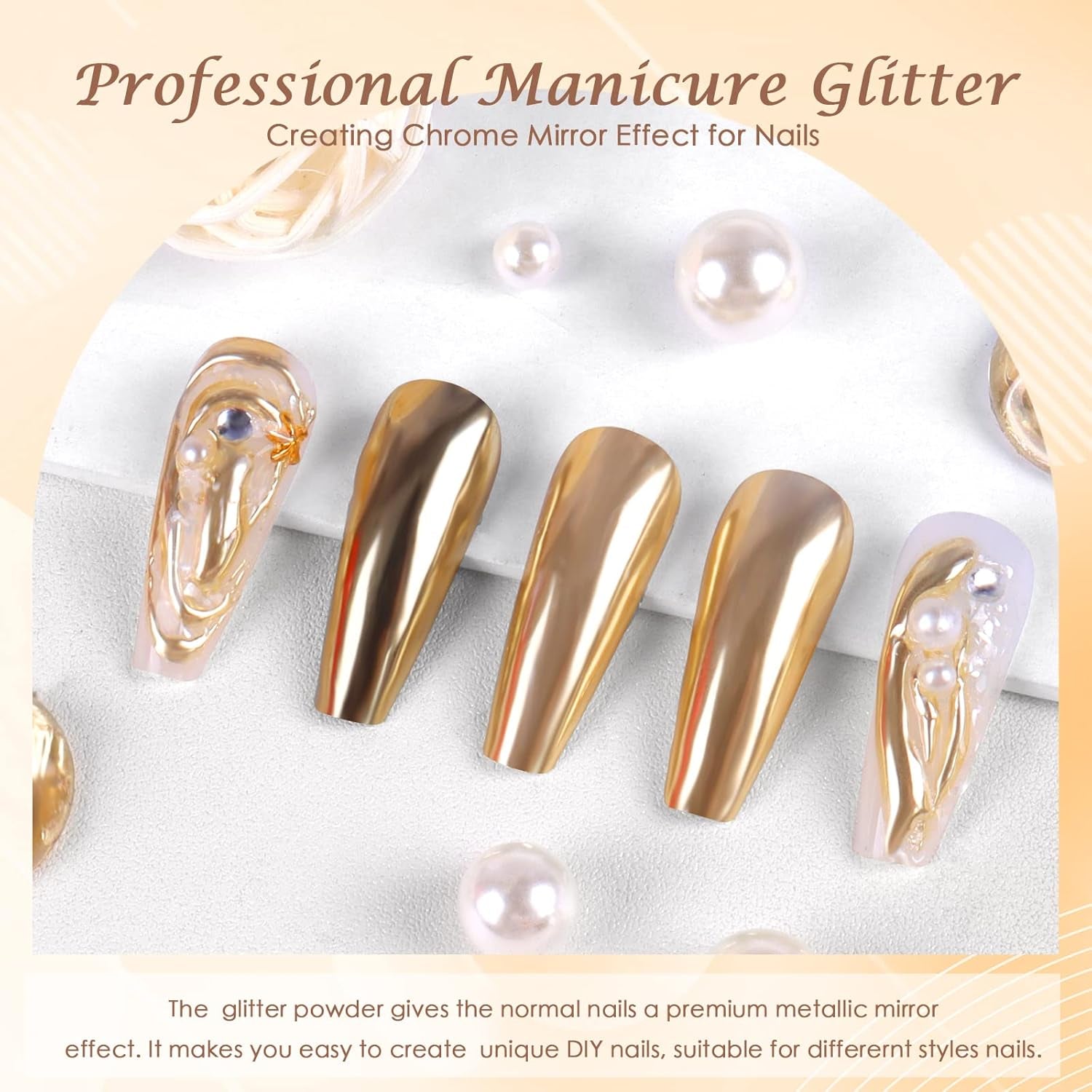 Chrome Nagel Pulver Spiegel Effekt Metallic Staub Holographische Glitter Glasierte Maniküre Dekoration Reflektierendes Pigment Für DIY Gel Polish Nail Art, Harz Handwork, Geschenke Für Gold
