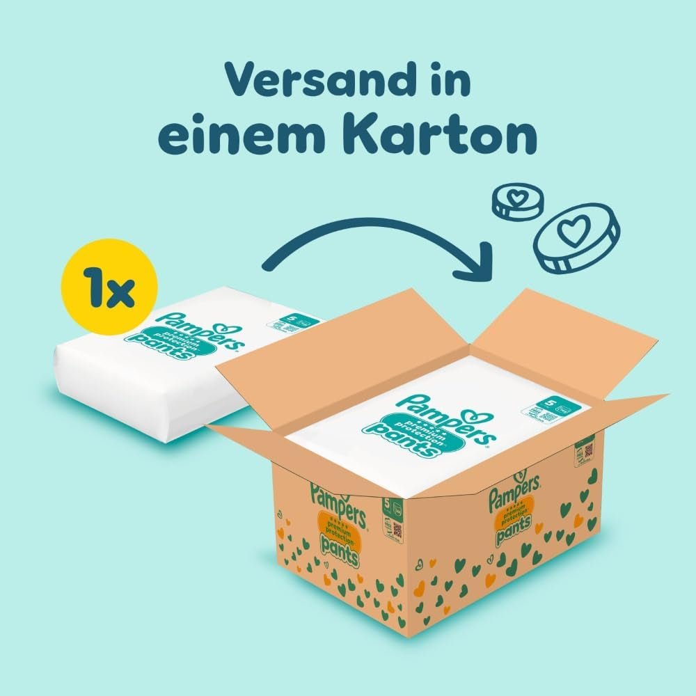 Pampers Premium Protection Pants str. 5, 144 bleer, 11 kg - 17 kg, med 360° justering og bløde anti-lækage manchetter for optimal komfort og beskyttelse