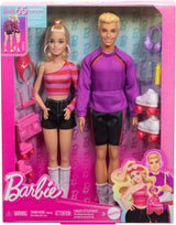 Barbie Fashionista sæt med 2 modedukker og 6 tilbehør, Barbie og Ken modedukker på ruller, 65 års jubilæums samlerfigurer, HXK90 Naty Shop Dukker
