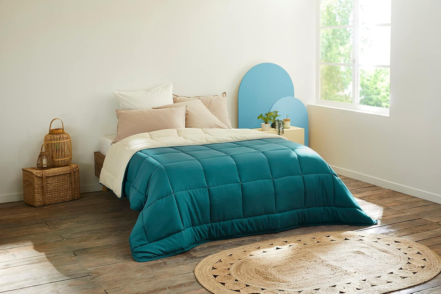 Toison D'Or Cocoon quilt, blomme/stål, 140 X 200 Cm Dyner og dyner Naty Shop Peacock Blue/Pebble 200Cm X 200Cm