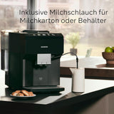 Siemens EQ500 klassisk automatisk espressomaskine, TFT farveskærm, 5 typer kaffe og mælk, dobbelt kop funktion, nem rengøring, aftagelig bryggeenhed, med mælkeslange, sort, TP511E19