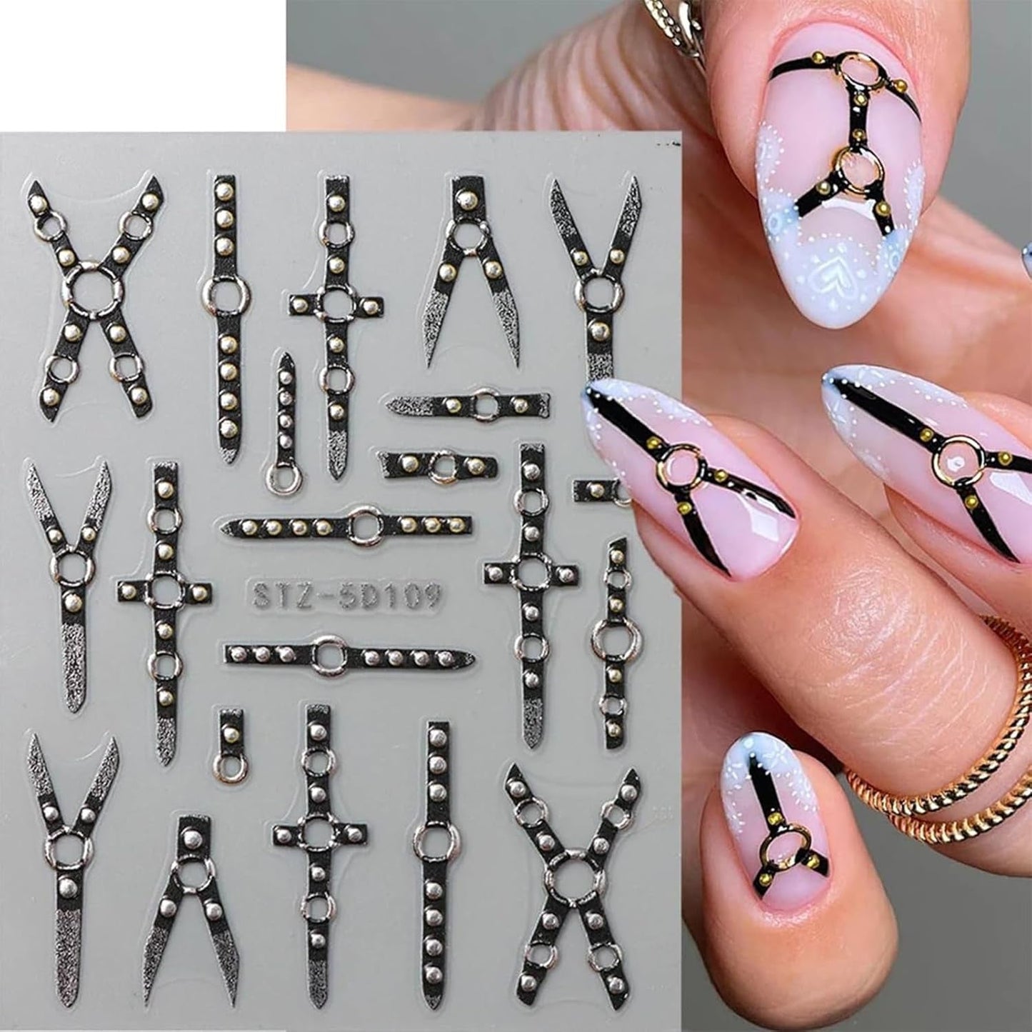 2 STK 5D præget Gothic Punk Nagelsticker, Nagel Sticker Selbstklebend Kreuz Og X-Form Halloween Nagelaufkleber, Nageldesign Tilbehør til Damen Nail Art