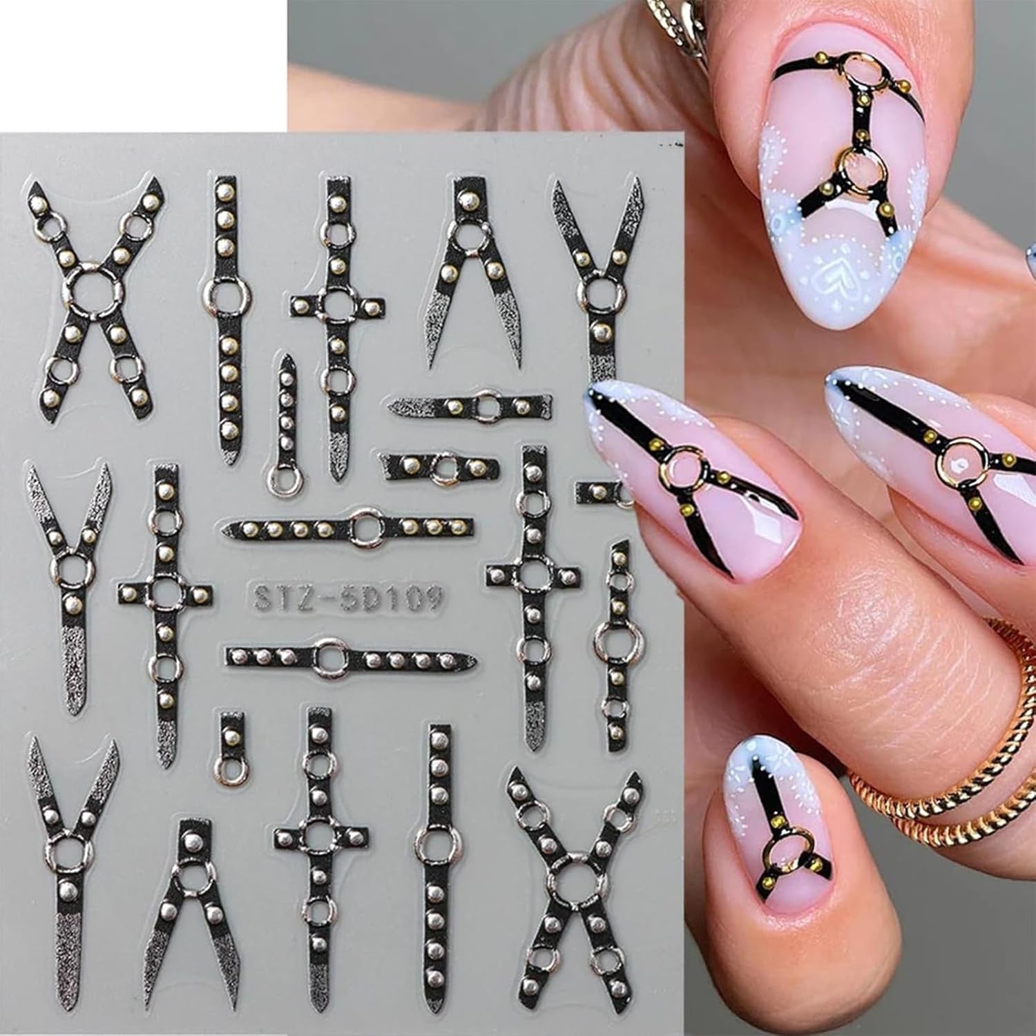 2 STK 5D præget Gothic Punk Nagelsticker, Nagel Sticker Selbstklebend Kreuz Og X-Form Halloween Nagelaufkleber, Nageldesign Tilbehør til Damen Nail Art