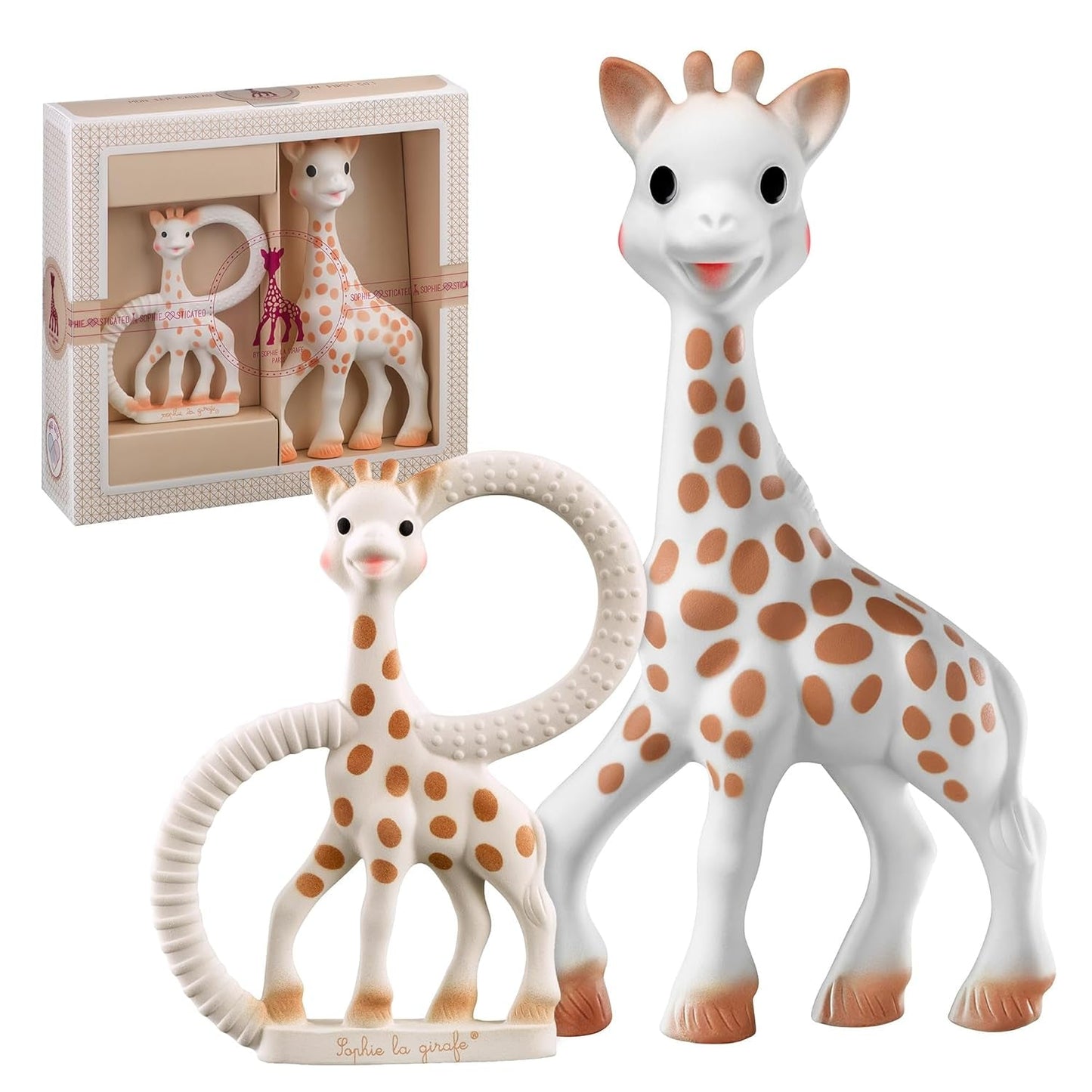 Sophie the Giraffe - Babygaveæske + bidering - 100 % naturgummi - Babyaktivitetssæt - Early Learning Legetøj