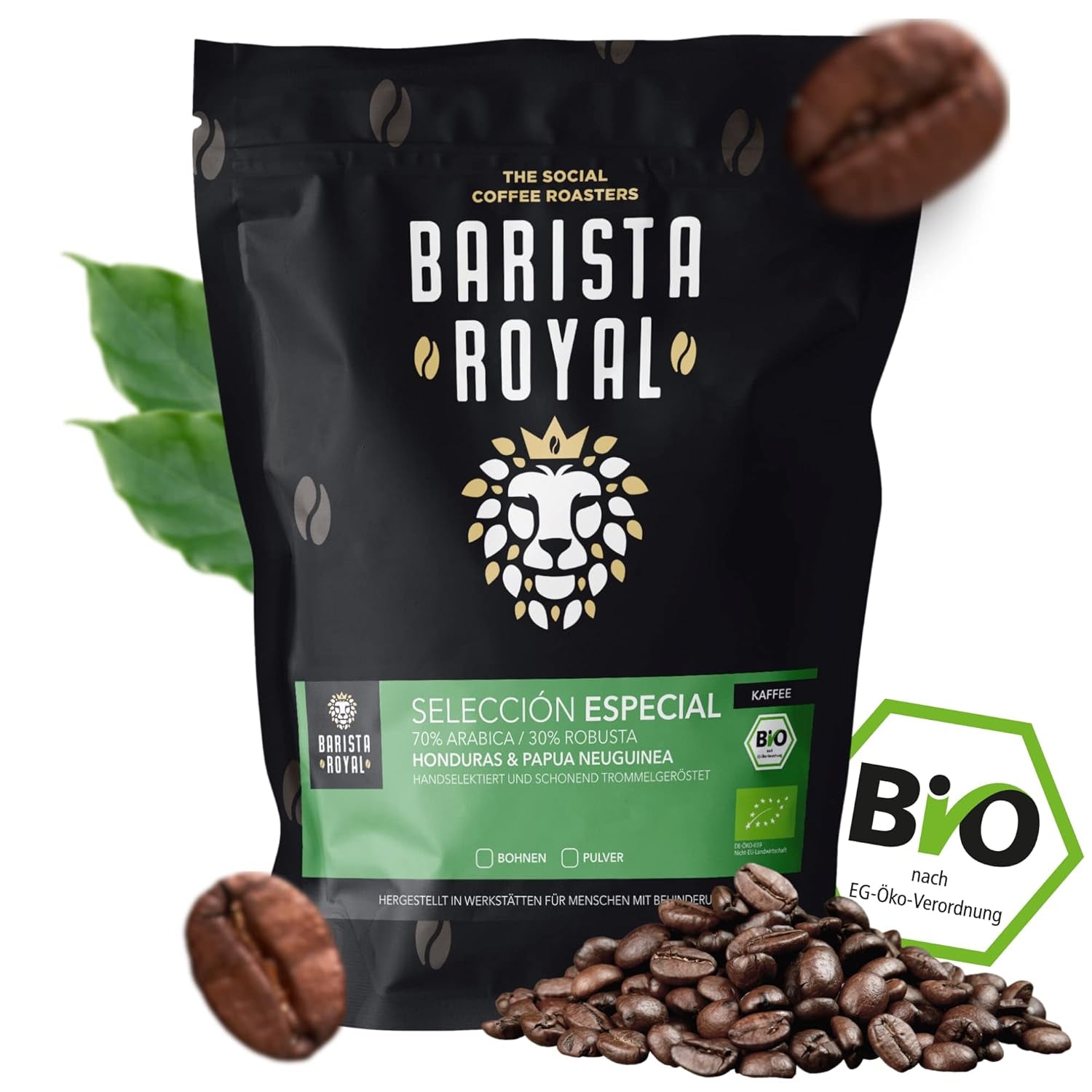 BARISTA ROYAL Bio Kaffeebohnen 1kg "Special Selection" | Frische Kaffeebohnen direkte handel | 70% Arabica, 30% Robusta Kaffee ganze Bohnen | Ideel til fuldautomatiske og filtermaskiner