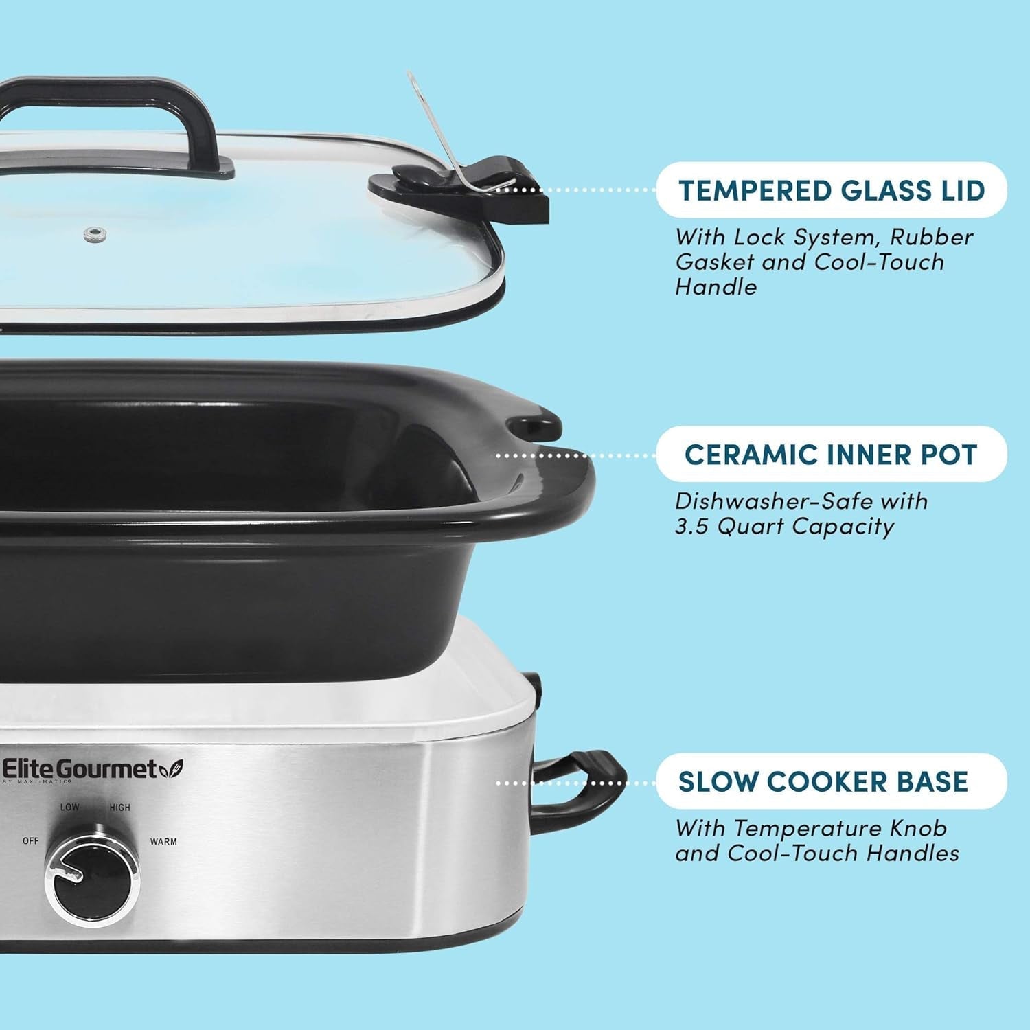 MST-5240SS Slow cooker, 3,3 liter, Rustfrit stål Slow Cooker Naty Shop