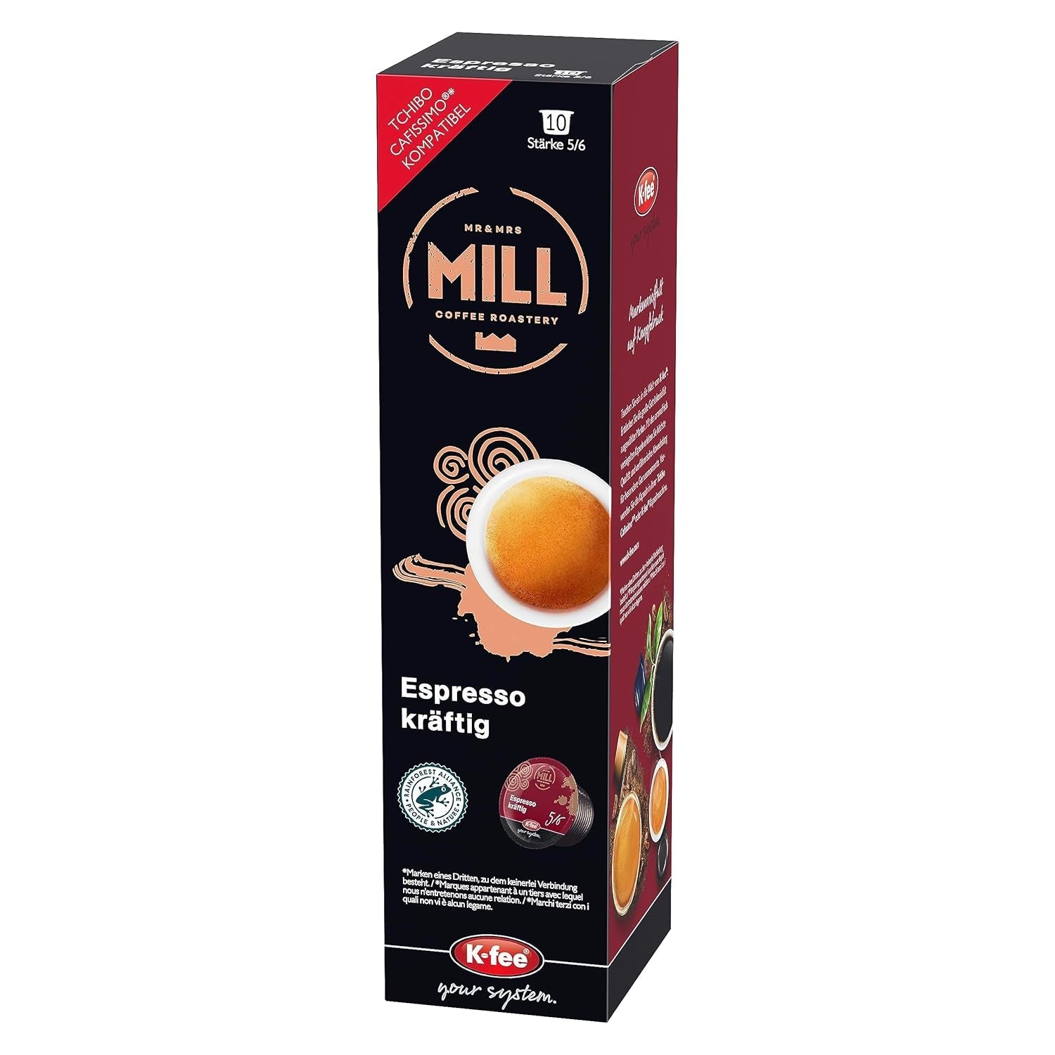 Mr & Mrs Mill Espresso stærk, kompatibel med K-fee & Tchibo Cafissimo*, Stärke 5/6, 120 kaffekapsler