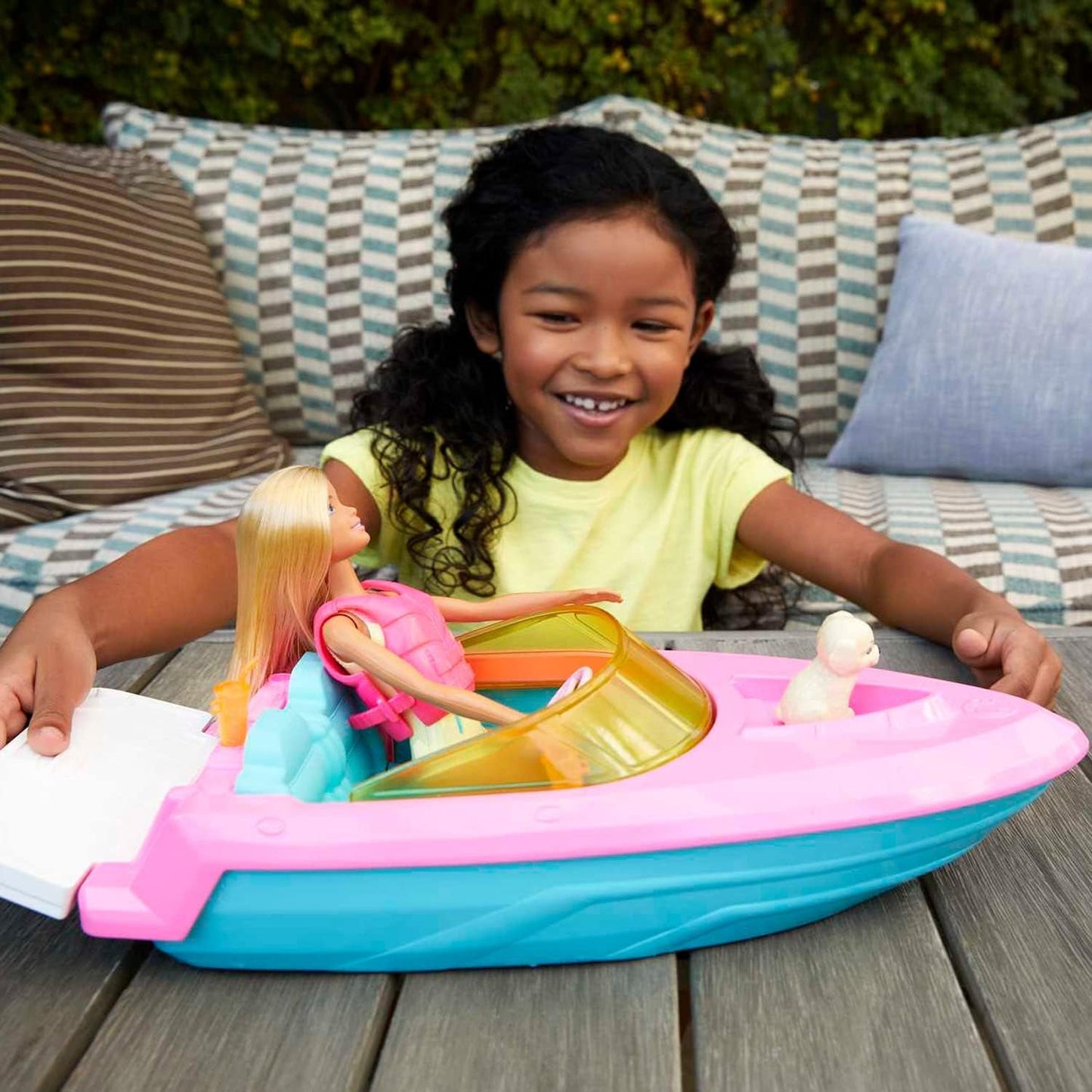 Barbie Speedbåd Sæt, Barbie Dukke med Blondt Hår, Pink Redningsvest, Båd, Hvalp, Tilbehør, Gaver til 3+, Grg30 Naty Shop Dolls