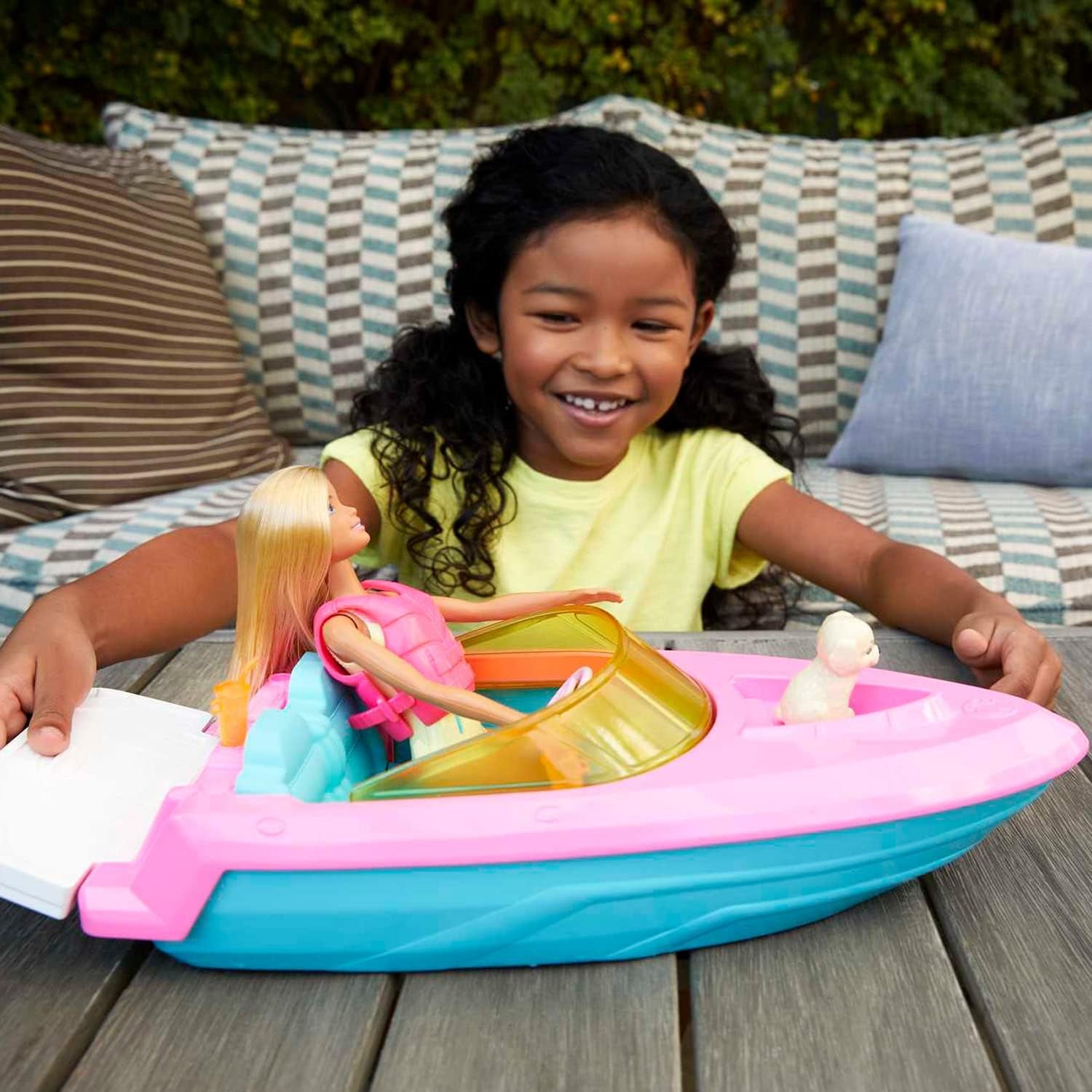 Barbie Speedbåd Sæt, Barbie Dukke med Blondt Hår, Pink Redningsvest, Båd, Hvalp, Tilbehør, Gaver til 3+, Grg30 Naty Shop Dolls