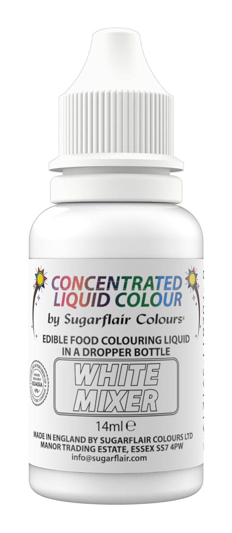 Sugarflair spiselig dråbemaling, flydende hvid - madfarve til sukkerpasta, smørcreme - Airbrushable - 14 ml