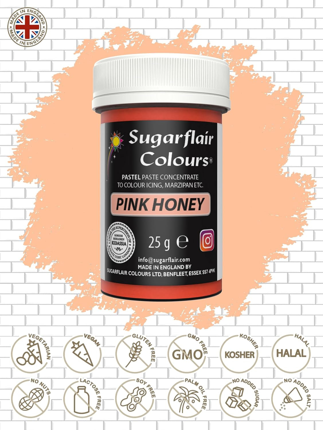 Sugarflair Pastel Pink Honey Food Coloring Pasta - Højkoncentreret til brug med smørcreme, sukkerpasta, royal glasur eller kageblandinger, levende madfarve - 25g