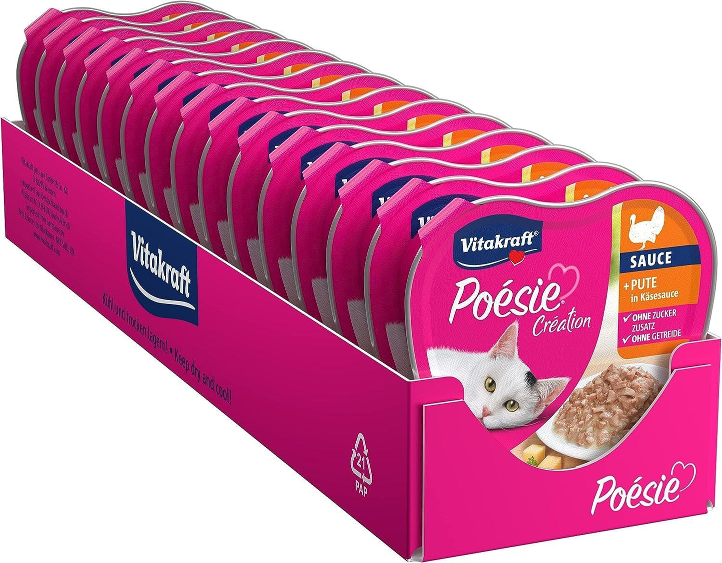 Vitakraft Poésie Création, våd kattefoder, våd kattefoder i sauce, med kalkun i ostesauce, multipak, uden tilsat sukker eller korn (15 x 85g)
