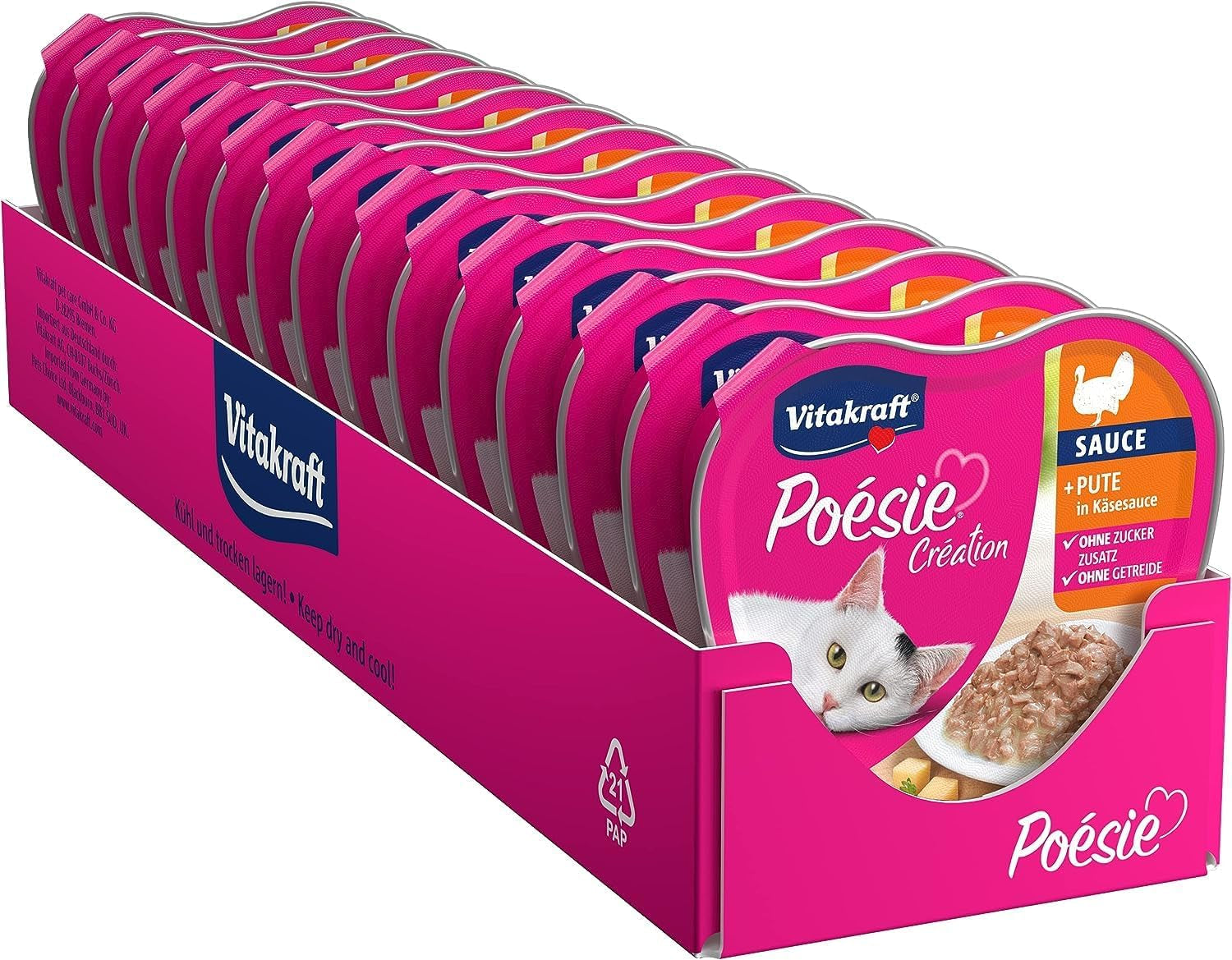 Vitakraft Poésie Création, våd kattefoder, våd kattefoder i sauce, med kalkun i ostesauce, multipak, uden tilsat sukker eller korn (15 x 85g)