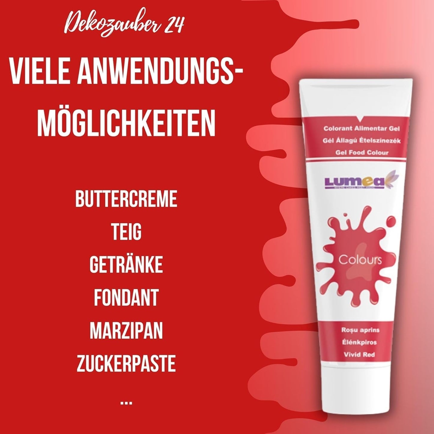 Dekozauber 24 rød madfarve, gel, 30 g, vegansk, sukkerfri, højkoncentreret, rød madfarve til fondant, smørcreme, drikkevarer og mere