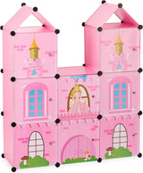 Relaxdays børneværelseshylde, prinsesseslot, plastik, gør-det-selv-skab med låger, HBT: 128 X 110 X 37 Cm, pink Naty Shop Dukkehuse
