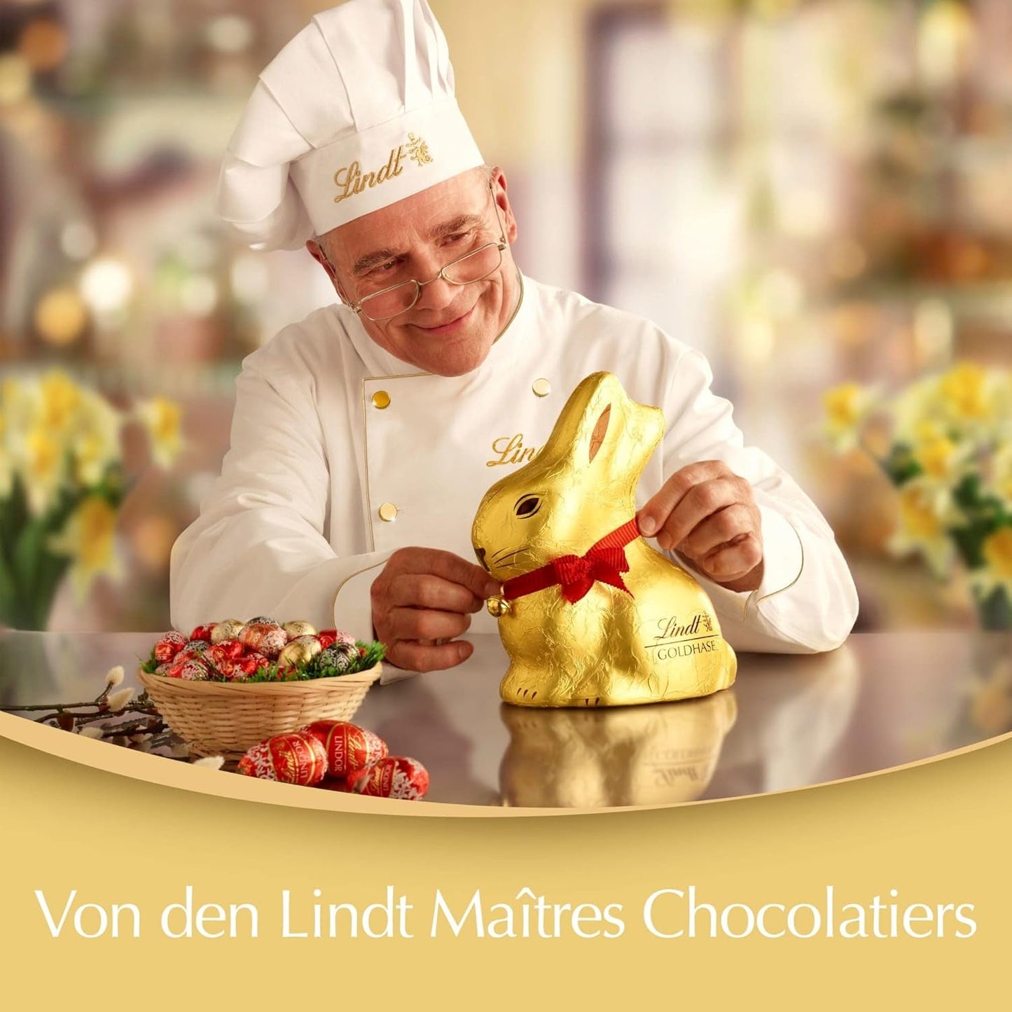 Lindt Chokolade Guld Bunny Karamel & Salt | 100 g | Saltet karamel mælkechokolade til påske | Påskechokolade | Gave af chokolade | Chokoladekanin | Påskeharen