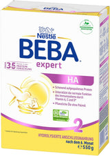 BEBA Expert HA 2 Tilskudsmælk efter 6 måneder, babymad med hydrolyseret protein, kun laktose, palmeoliefri, 6 stk. (6 x 550 g) Naty Shop