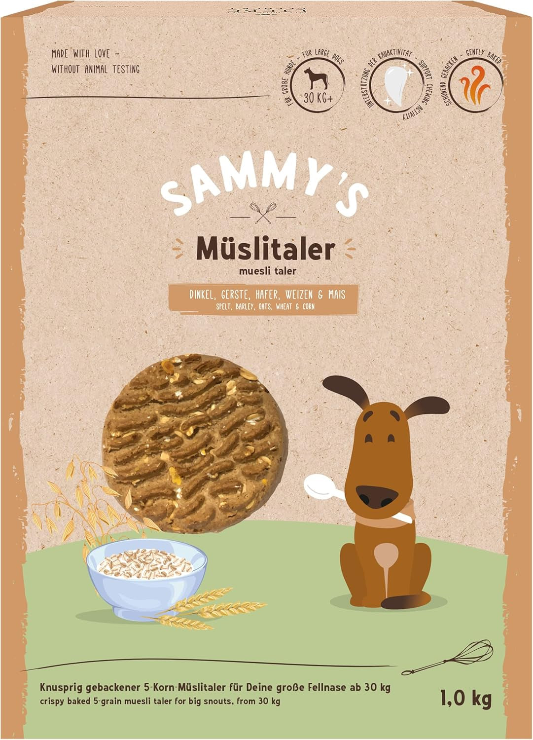 Sammys müsli-mønter | Sprøde bagte snacks til hunde | 5 kornmüsli-mønter til din store lodne ven (30 kg+) | 1 kg