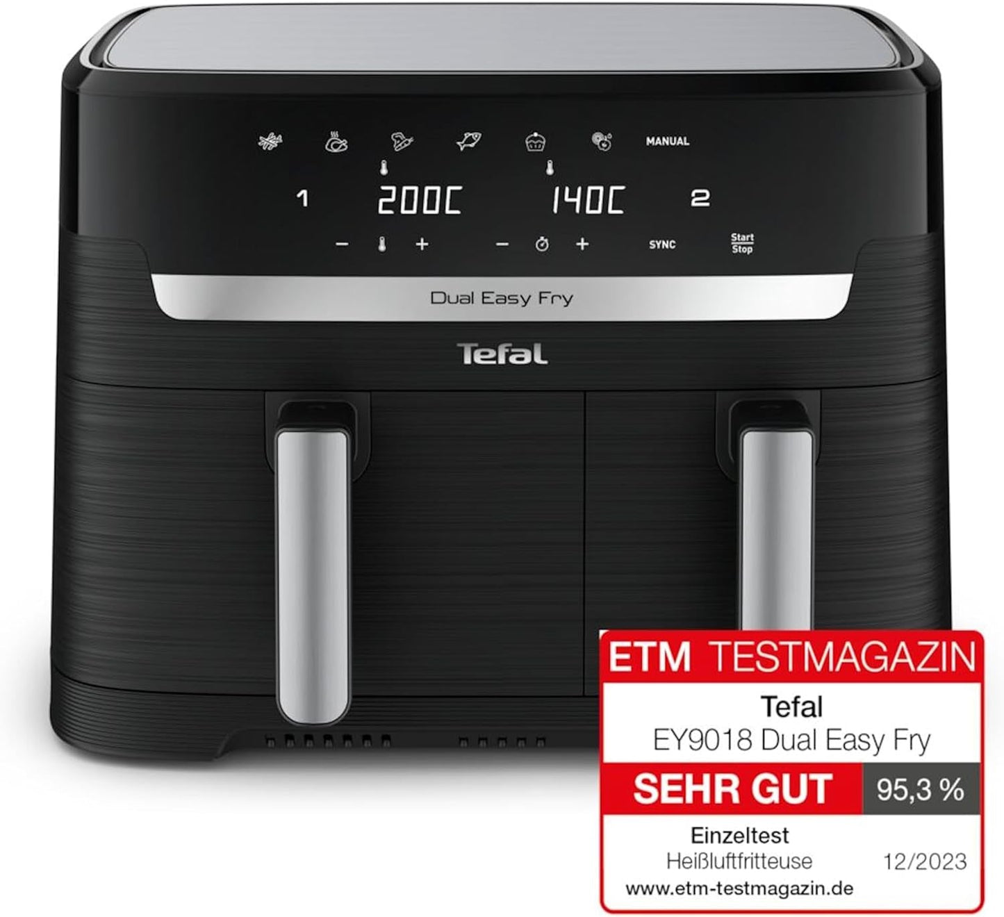 Tefal Dual Easy Fry Hot Air Fryer med to kamre, 5,2/3,1 liters kapacitet, to uafhængige skuffer, 7 programmer Hvidevarer Naty Shop
