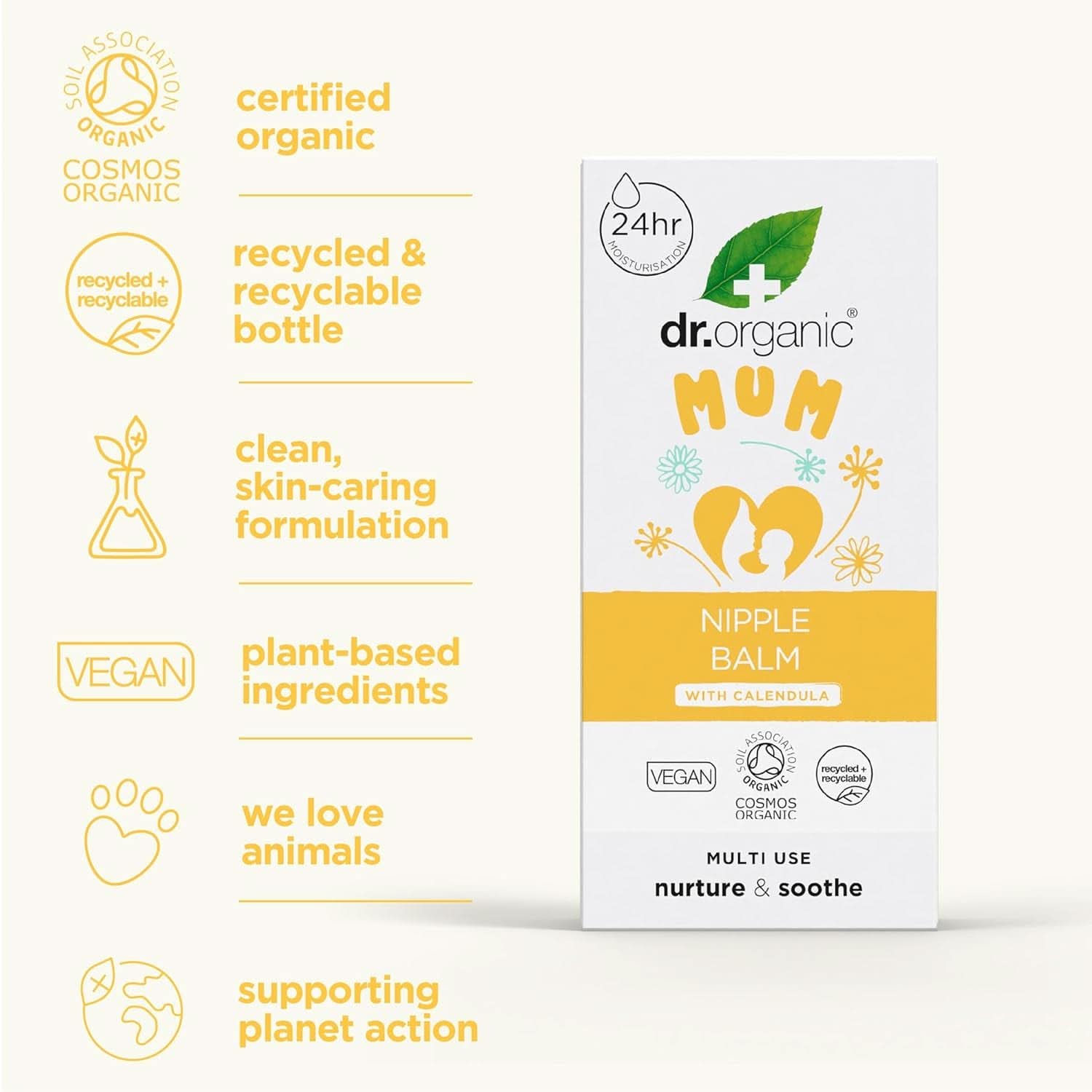 Dr Organic Nipple Balm med Calendula, Lanolin, Natural Relief, Til sår og revnede brystvorter, 30 ml Tilbehør Mad og Amning Bebe Naty Shop