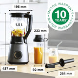 Bosch Standmixer Vitapower Serie 4 MMB6174SN, Verbesserte Version, Hochwertige Edelstahl-Klingen, 1,5L Glasbeholder, 0,6L To-Go-Flasche, Spülmaschinenfeste Teile, 30.000 U/Min, 1200 W, Sølvkøkken Naty Shop