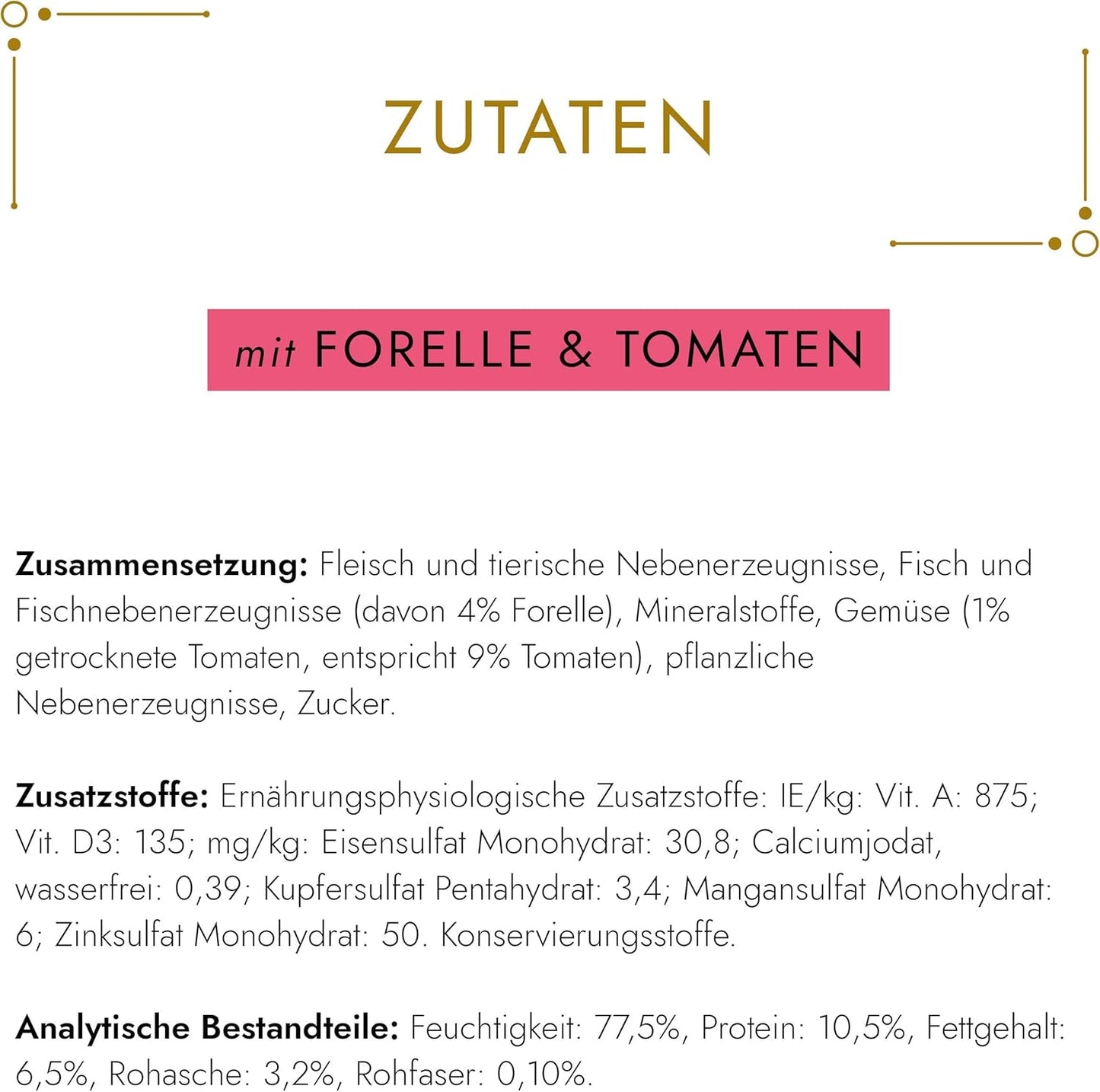 Fin Pate Gourmet Gold med grøntsager, våd kattefoder med ørred og tomat, pakke med 12 (12 x 85 g)