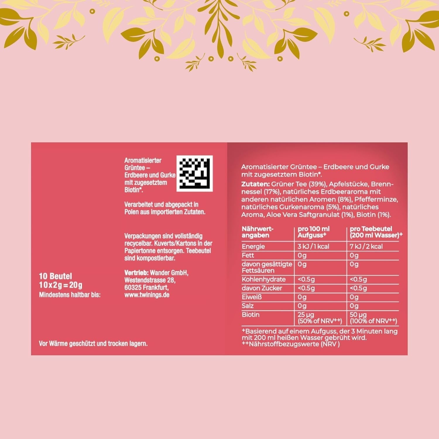 Twinings GLOW Aloe Vera & nældegrøn te med biotin - Urteteblanding til naturlig hud- og hårpleje 12 pakninger (10 poser hver)
