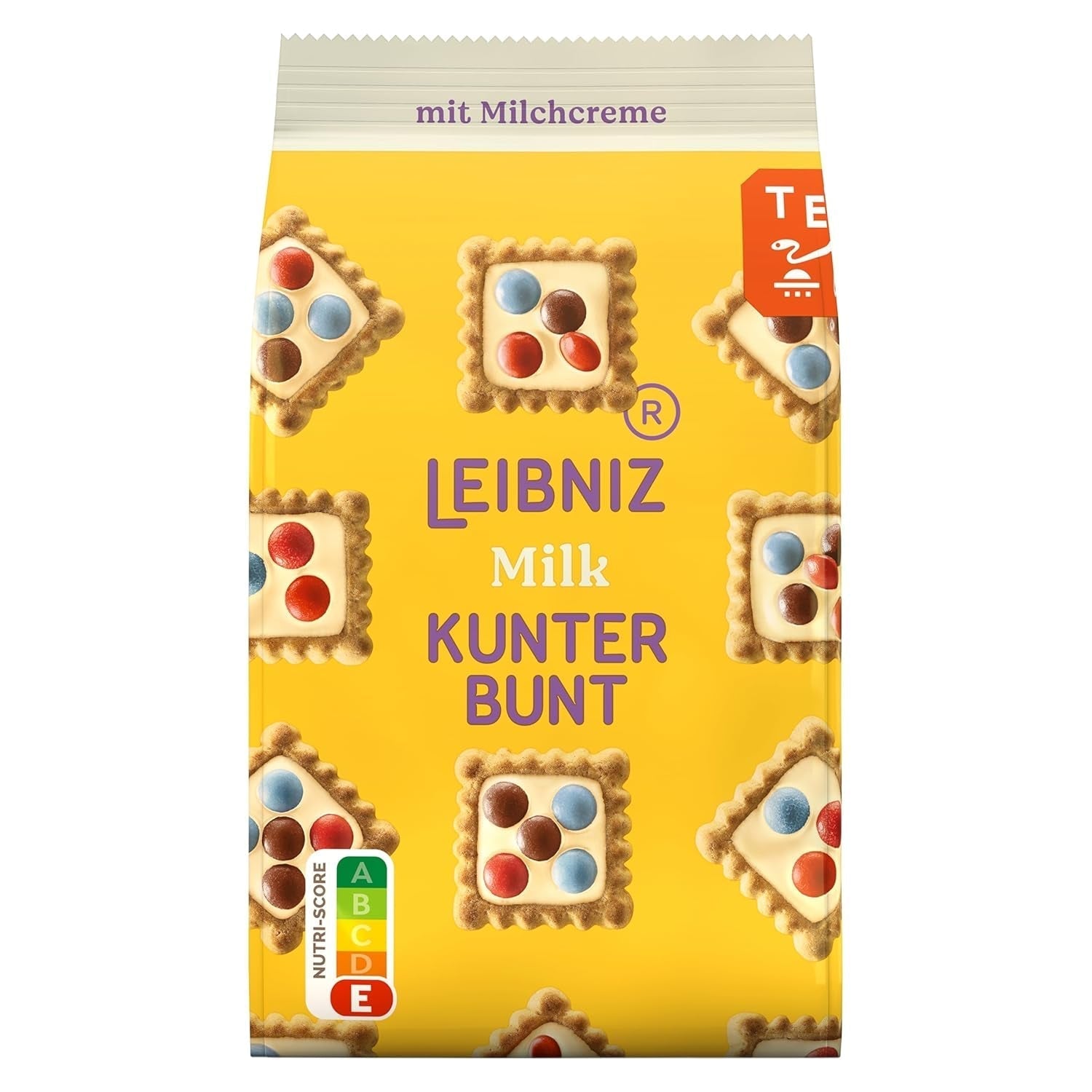 LEIBNIZ Kunterbunt Mælk, pakke med 12, Crunchy kiks med mælkecreme og chokoladestykker (12 x 125 g)