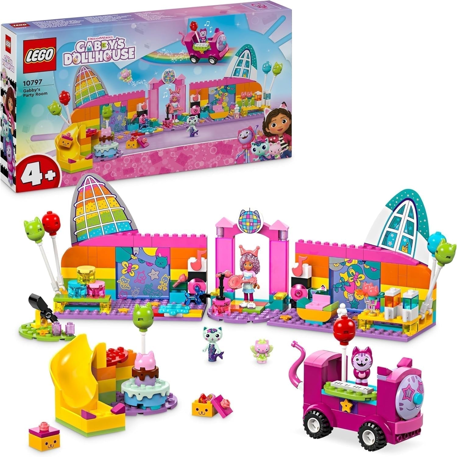 LEGO 4+ Gabbys dukkehus Gabbys festlokale, Disco-legesæt med rutsjebane og dyrefigurer til kreativt rollespil, gave til piger og drenge fra 4 år 10797 Byggesæt Besuche den LEGO-Store Standardtitel