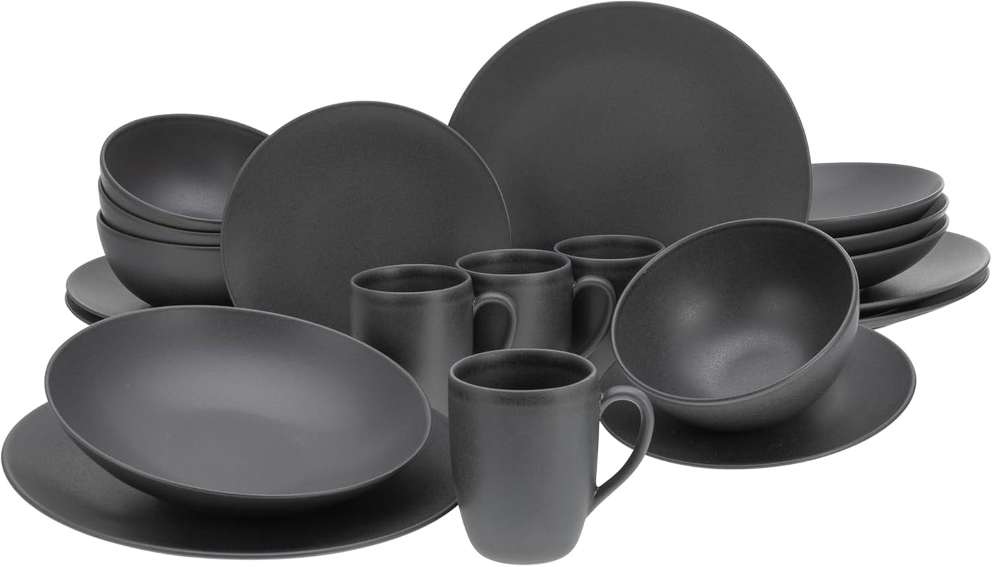 Kan skabes, 23146, SOFT TOUCH BLACK Series, 20-delt servisesæt, porcelænskombinationsservice, tåler opvaskemaskine og mikroovn, fremstillet i Portugal