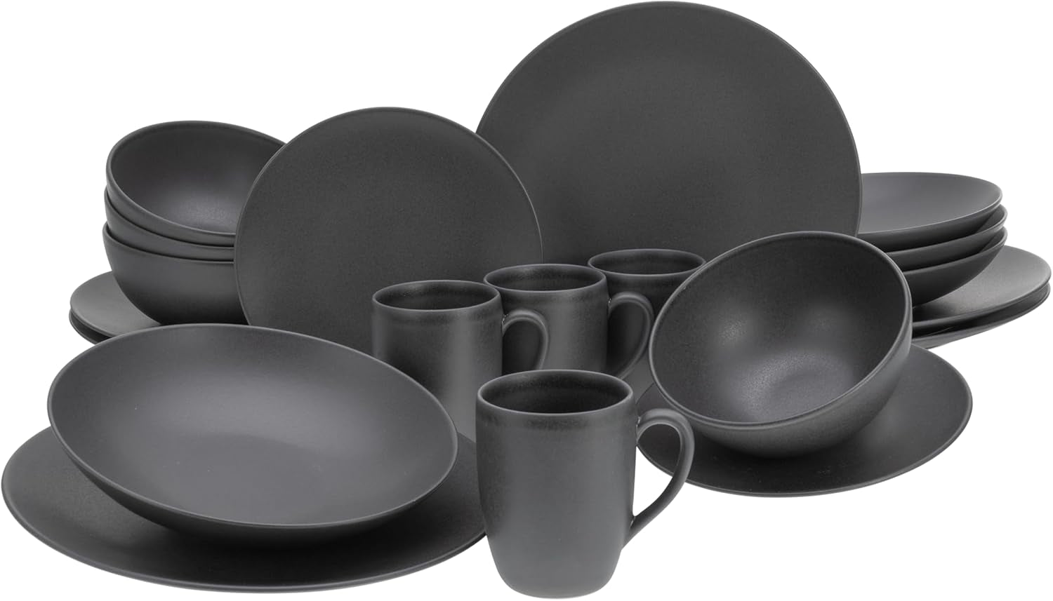 Kan skabes, 23146, SOFT TOUCH BLACK Series, 20-delt servisesæt, porcelænskombinationsservice, tåler opvaskemaskine og mikroovn, fremstillet i Portugal