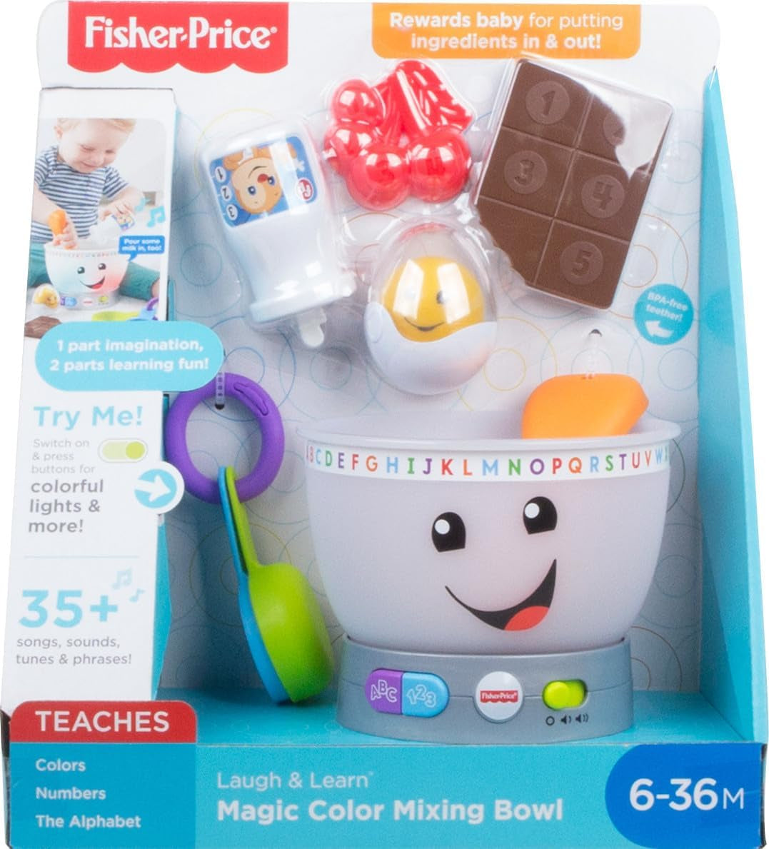 Fisher-Price Laugh & Learn Baby Learning Toy, Magic Color Mixing Bowl med musik og lys i 6 måneder+, GJW20 Baby Toys Naty Shop