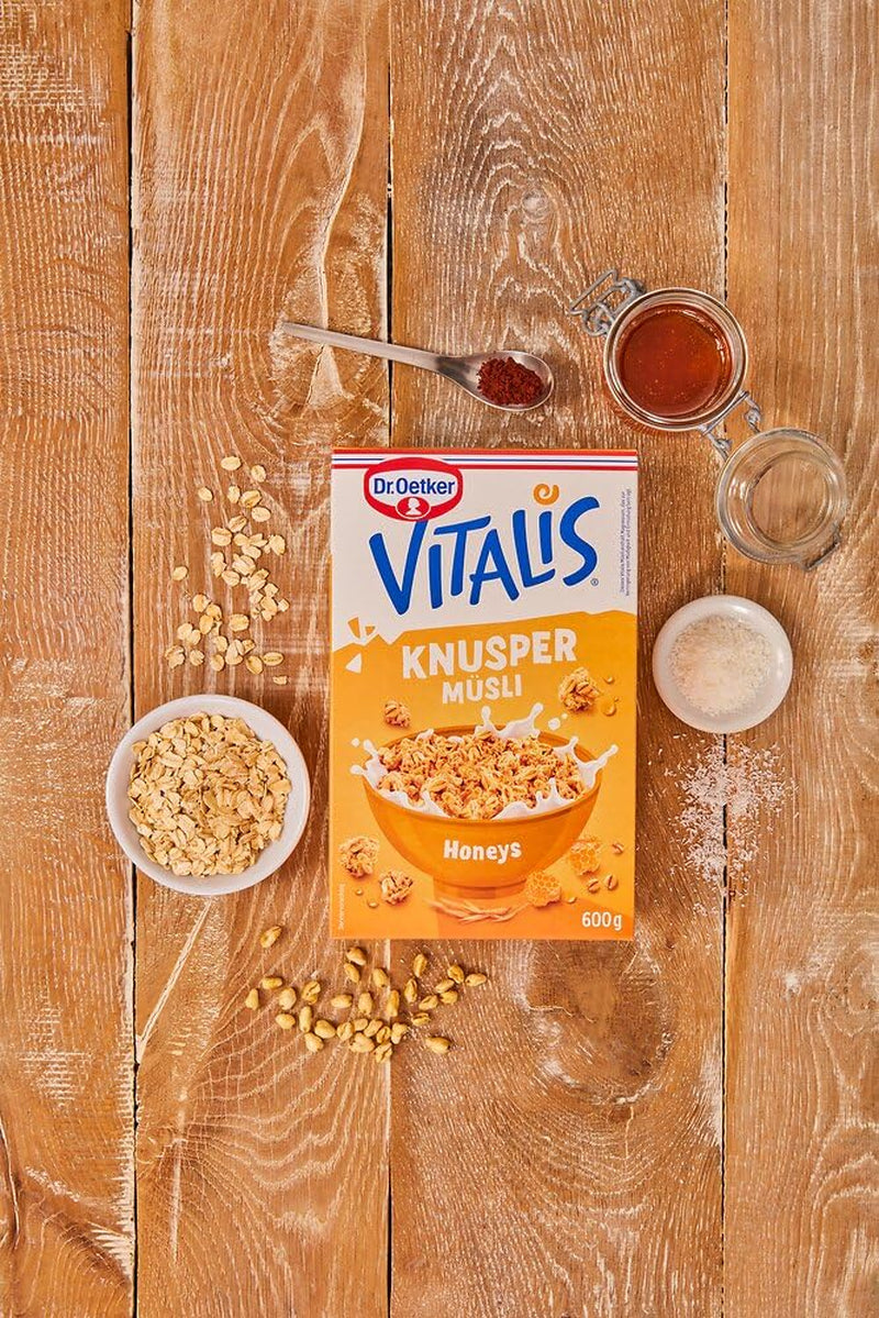 Dr. Oetker Vitalis Crunchy Honeys: Honey Crunchy Müsli til morgenmad og snacks, 5 stk. (5 x 600 g)
