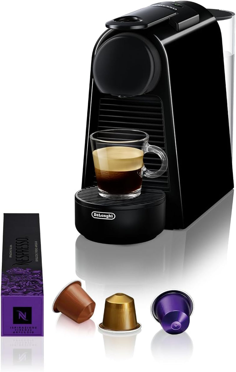 Espressomaskine med Nespresso De'Longhi Essenza Mini kapsler, sort | Pumpetryk 19 bar | Vandtank 0,6 l | Til espresso og lungo | Lille espressomaskine – Store kaffeøjeblikke | EN85.B