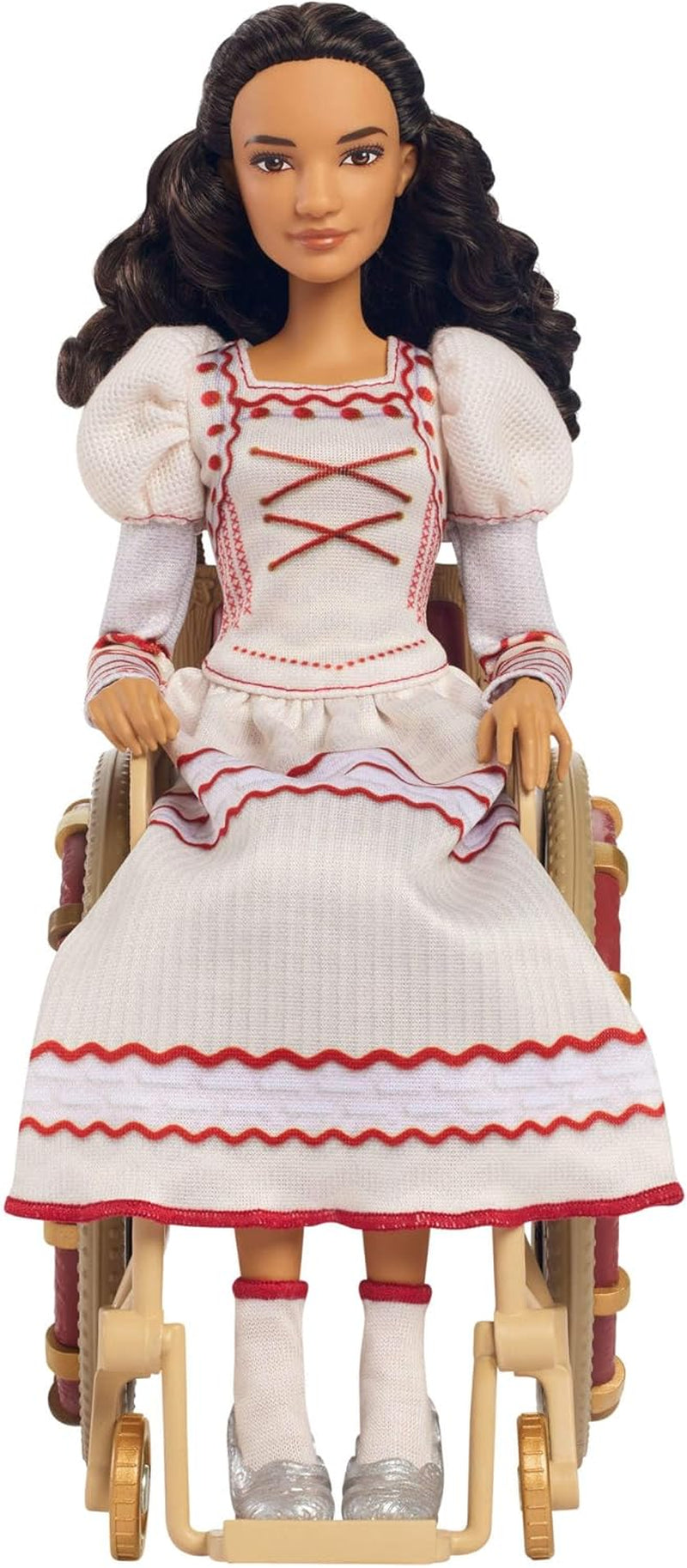 Mattel Wicked Nessarose modedukke og tilbehør, inklusive kørestol, med krøllet brunt hår, forskellige positurer og aftagelig boldkjole, HXY36