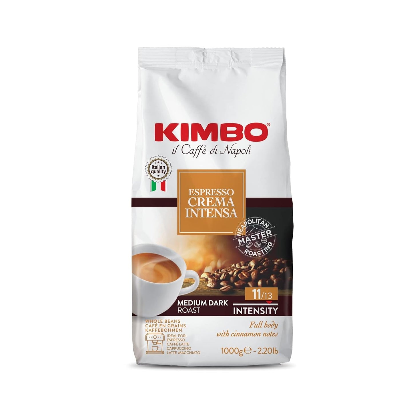 Espresso Crema Intesa, 6 kaffebønner x 1 kg, fyldig og intens blanding, intensitet 11/13, mellemristet, 6 pakker á 1 kg hver
