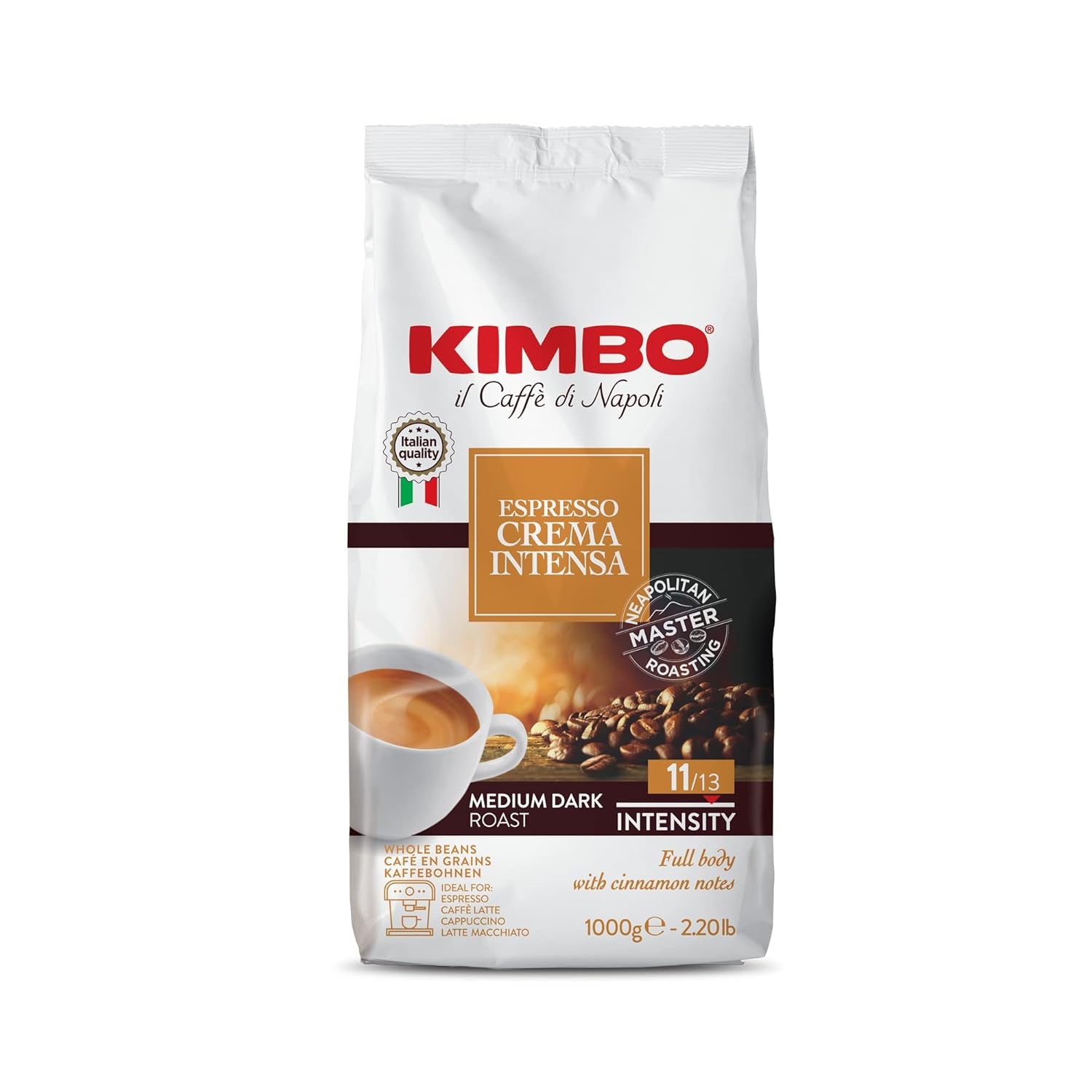 Espresso Crema Intesa, 6 kaffebønner x 1 kg, fyldig og intens blanding, intensitet 11/13, mellemristet, 6 pakker á 1 kg hver
